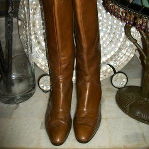SALVATORE  FERRAGAMO BROWN TALL SIDE ZIP LEATHER RIDING BOOTS VINTAGE  SZ 10N